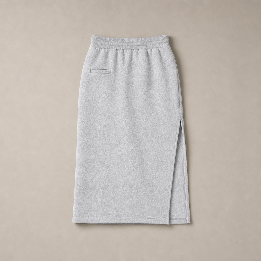 Mingstreet ASC launch still-life | RARELY ALIKE | Cotton Side Slit Midi Skirt | Gray | generated_missing_still_life_expansion