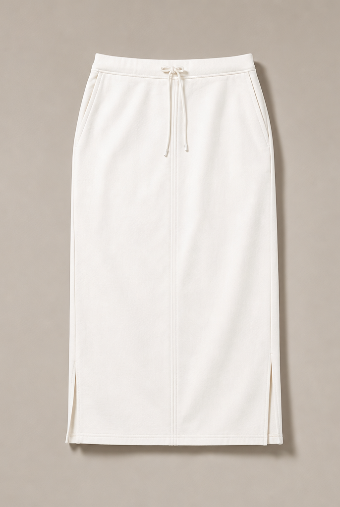 Mingstreet ASC launch still-life | RARELY ALIKE | Cotton Side Slit Midi Skirt | White | generated_missing_still_life_expansion