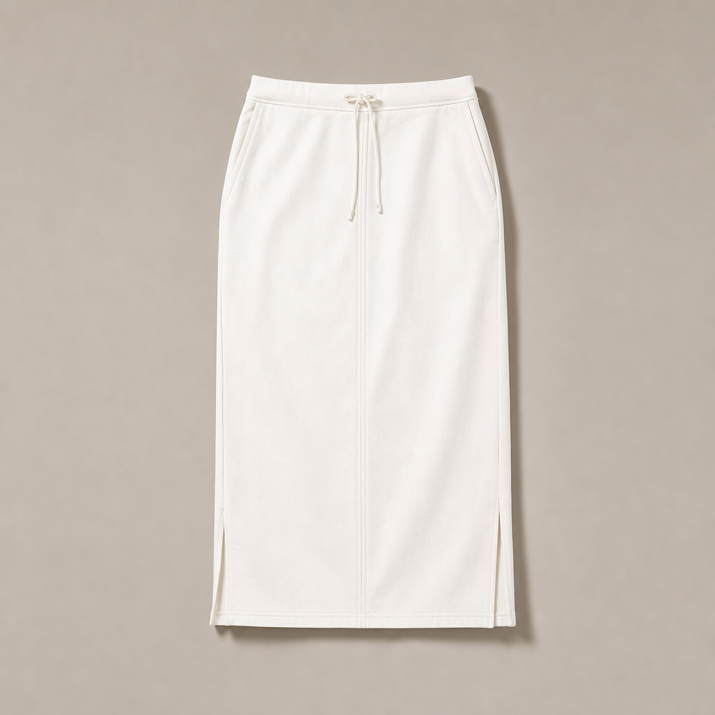Mingstreet ASC launch still-life | RARELY ALIKE | Cotton Side Slit Midi Skirt | White | generated_missing_still_life_expansion