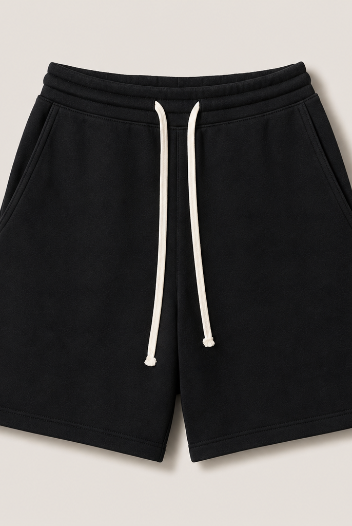 Mingstreet ASC launch still-life | RARELY ALIKE | Cotton Drawstring Sweat Shorts | Black | generated_missing_still_life_expansion