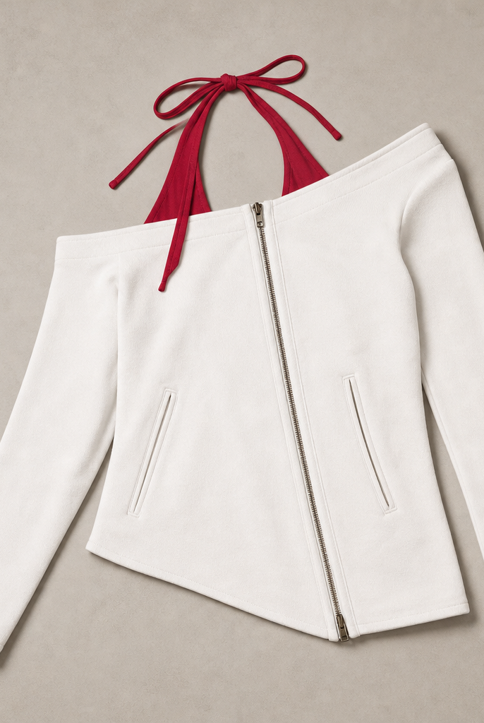 Mingstreet ASC launch still-life | RARELY ALIKE | Asymmetric Off Shoulder Sweatshirt | White | generated_missing_still_life_expansion