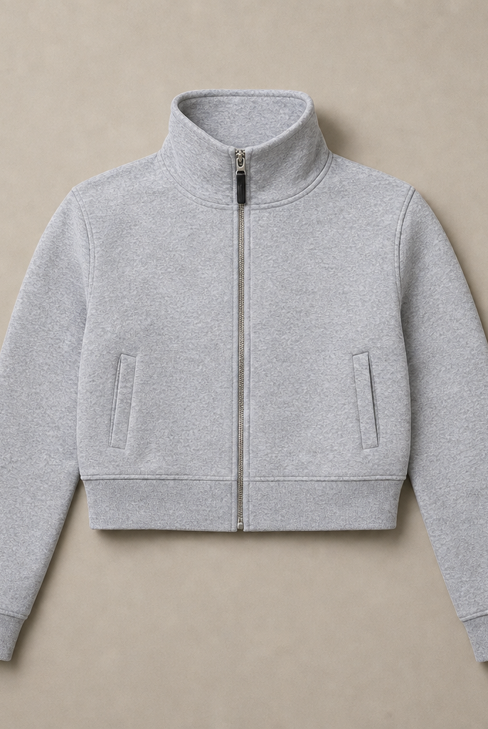 Mingstreet ASC launch still-life | RARELY ALIKE | Stand Collar Cotton Zip Up Jacket | Gray | generated_missing_still_life_expansion