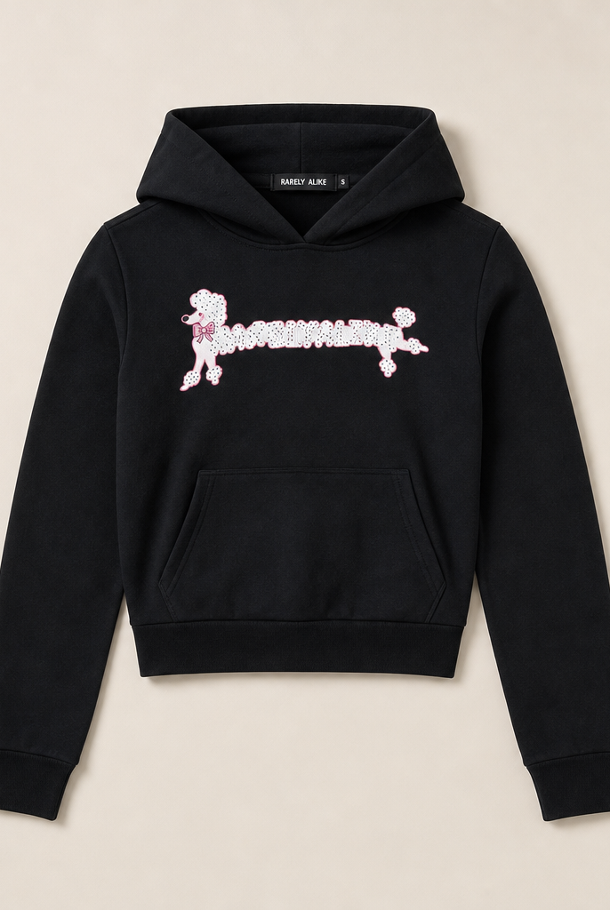 Mingstreet ASC launch still-life | RARELY ALIKE | Polka Dot Poodle Cropped Hoodie | Black | generated_missing_still_life_expansion