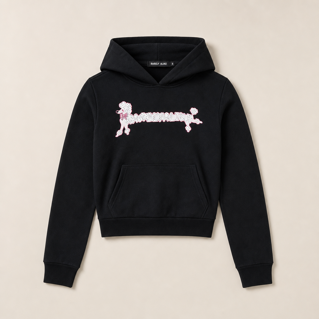 Mingstreet ASC launch still-life | RARELY ALIKE | Polka Dot Poodle Cropped Hoodie | Black | generated_missing_still_life_expansion