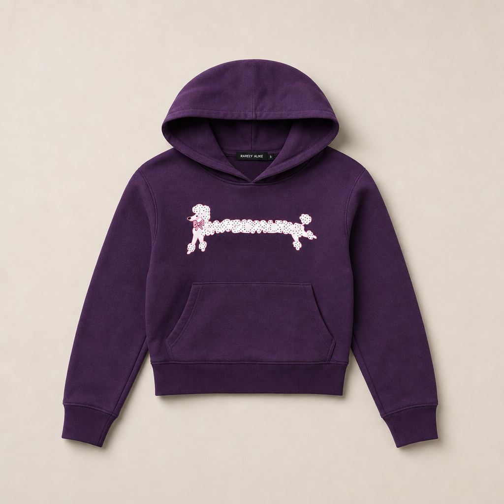 Mingstreet ASC launch still-life | RARELY ALIKE | Polka Dot Poodle Cropped Hoodie | Purple | generated_missing_still_life_expansion