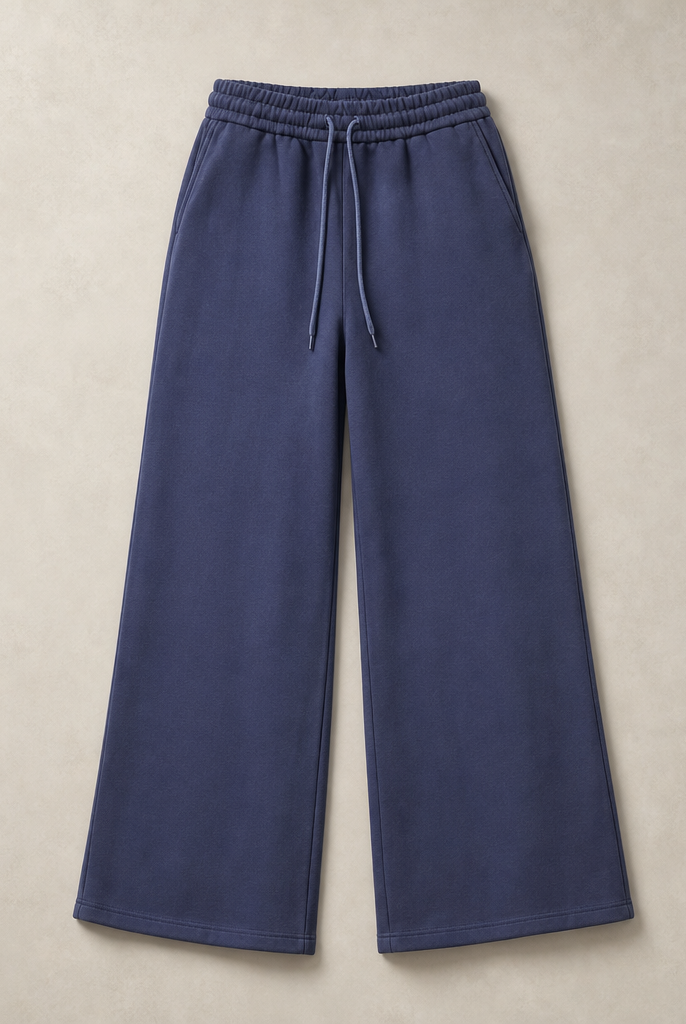 Mingstreet ASC launch still-life | RARELY ALIKE | Gradient Wide Leg Sweatpants | Navy Blue | generated_missing_still_life_expansion