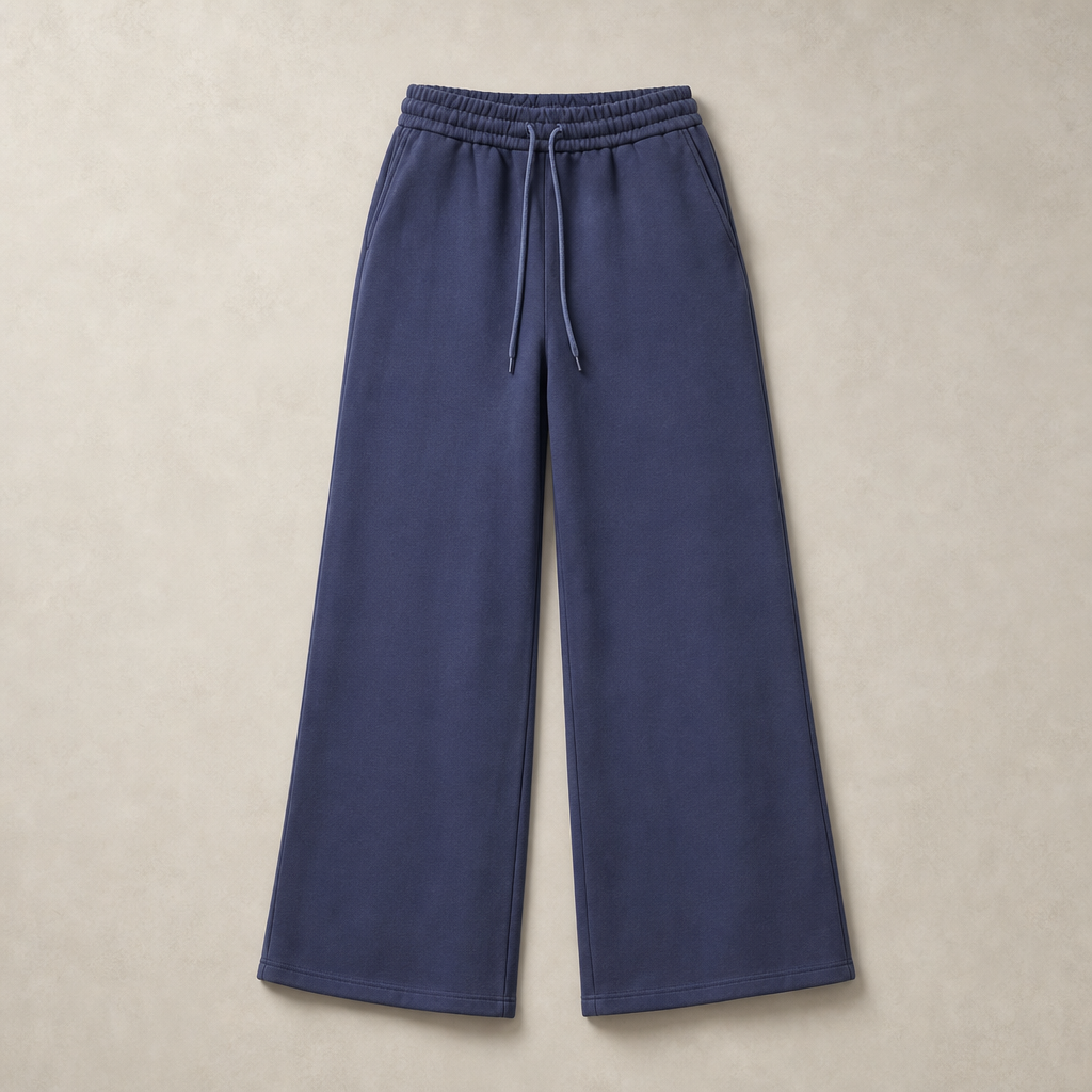 Mingstreet ASC launch still-life | RARELY ALIKE | Gradient Wide Leg Sweatpants | Navy Blue | generated_missing_still_life_expansion