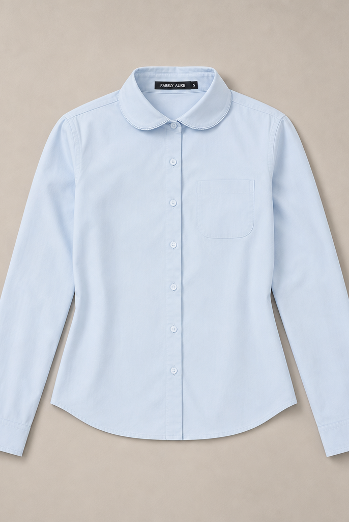 Mingstreet ASC launch still-life | RARELY ALIKE | Scalloped Peter Pan Collar Blouse | Sky Blue | generated_missing_still_life_expansion