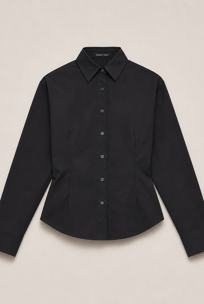 Mingstreet ASC launch still-life | RARELY ALIKE | Two Way Tie Waist Cotton Shirt | Black | generated_missing_still_life_expansion