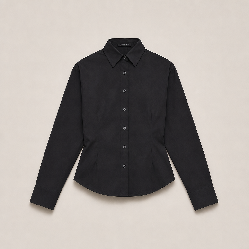 Mingstreet ASC launch still-life | RARELY ALIKE | Two Way Tie Waist Cotton Shirt | Black | generated_missing_still_life_expansion