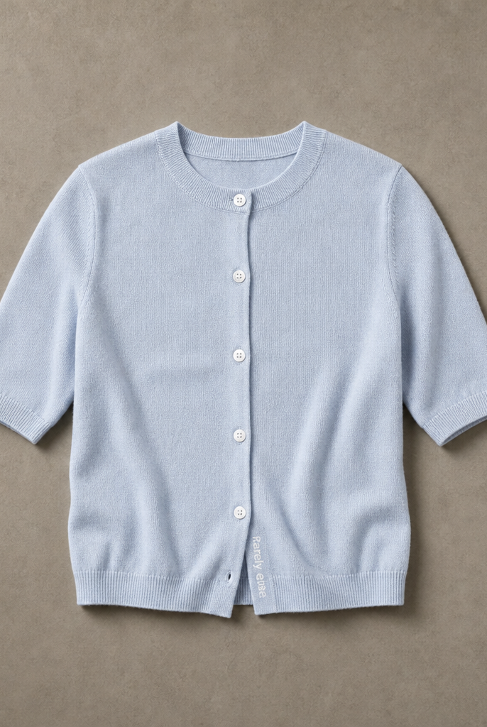 Mingstreet ASC launch still-life | RARELY ALIKE | Pure Wool Half Sleeve Cardigan | Sky Blue | generated_missing_still_life_expansion