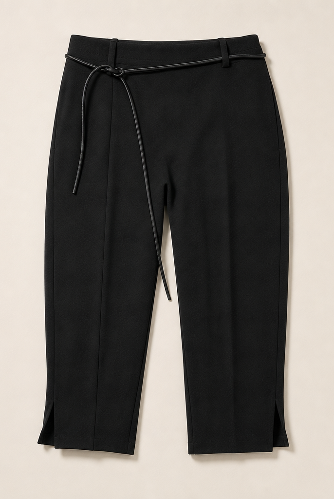 Mingstreet ASC launch still-life | RARELY ALIKE | Viscose Blend Belted Cropped Pants | Black | generated_missing_still_life_expansion