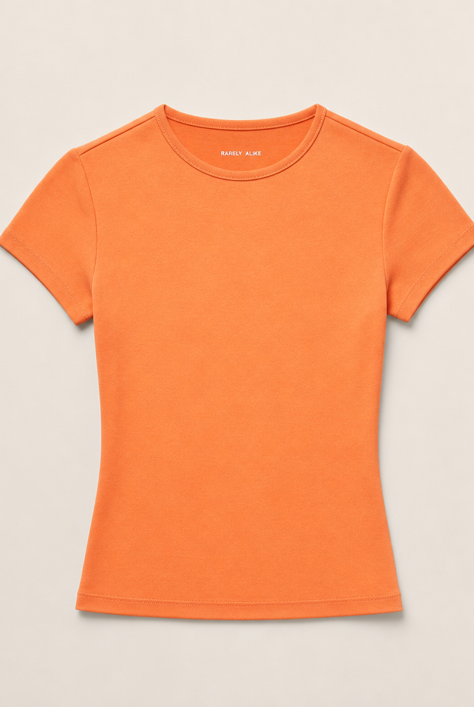 Mingstreet ASC launch still-life | RARELY ALIKE | Cotton Blend Crew Neck T Shirt | Orange | generated_missing_still_life_expansion