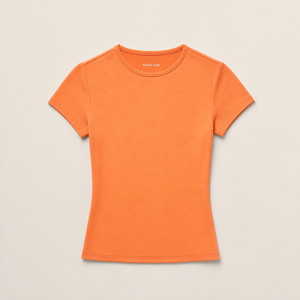 Mingstreet ASC launch still-life | RARELY ALIKE | Cotton Blend Crew Neck T Shirt | Orange | generated_missing_still_life_expansion
