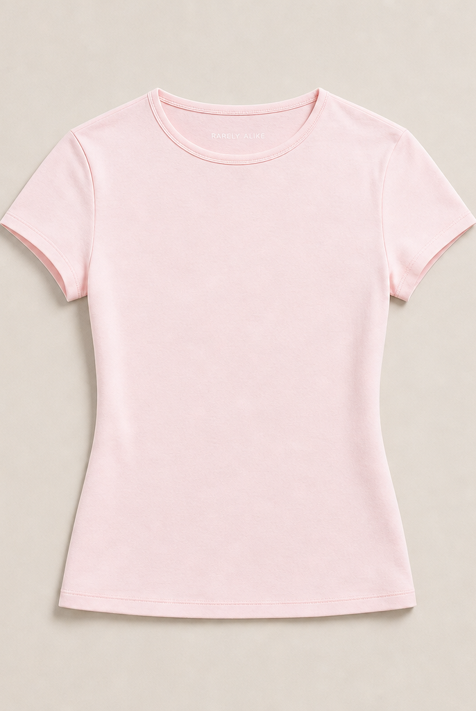 Mingstreet ASC launch still-life | RARELY ALIKE | Cotton Blend Crew Neck T Shirt | Pink | generated_missing_still_life_expansion