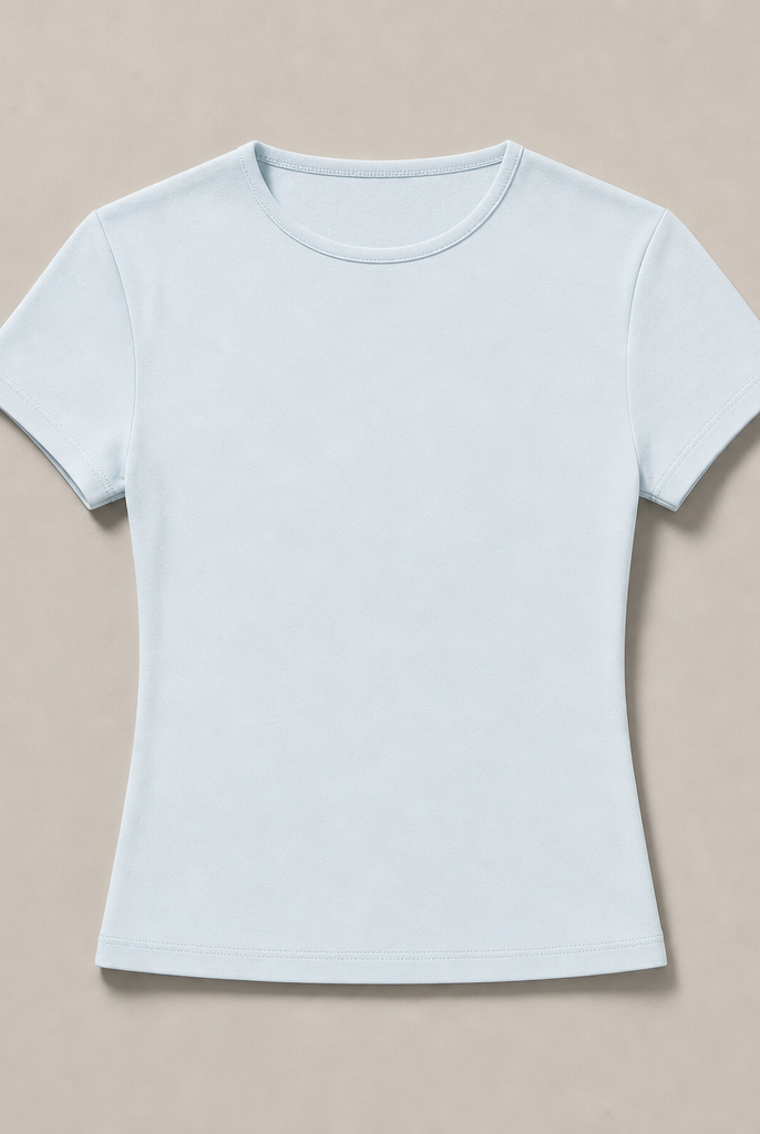 Mingstreet ASC launch still-life | RARELY ALIKE | Cotton Blend Crew Neck T Shirt | Sky Blue | generated_missing_still_life_expansion