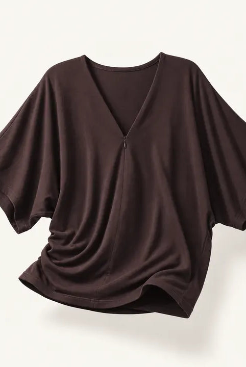 Mingstreet ASC launch still-life | RARELY ALIKE | Lyocell V Neck Batwing Sleeve Top | Brown | ready_now_existing_asset