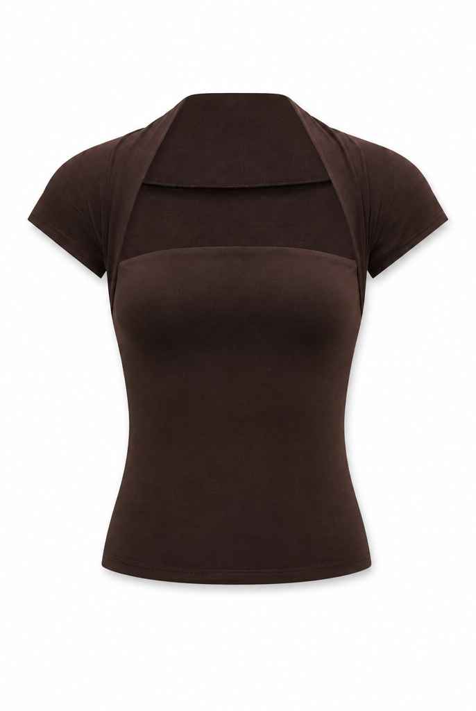 Mingstreet ASC launch still-life | RARELY ALIKE | Modal Mock Two Piece T Shirt | Brown | generated_extra_ready_product_colorway