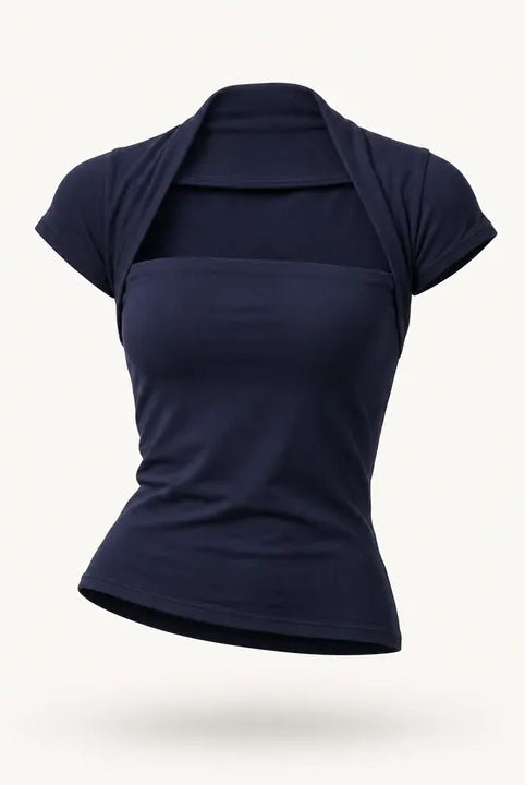 Mingstreet ASC launch still-life | RARELY ALIKE | Modal Mock Two Piece T Shirt | Navy Blue | ready_now_existing_asset