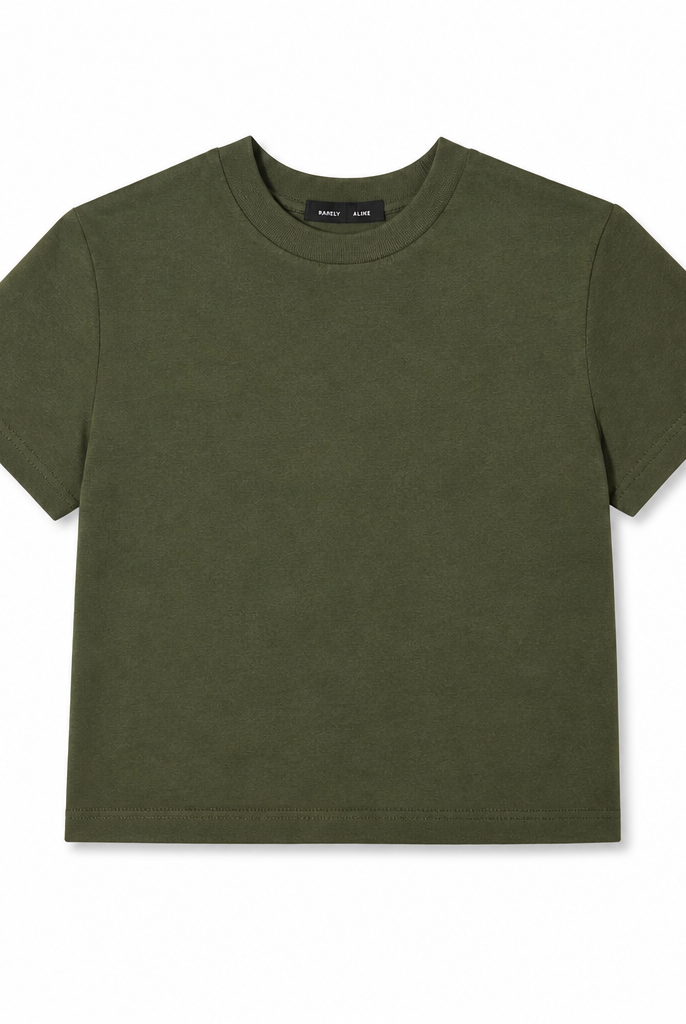 Mingstreet ASC launch still-life | RARELY ALIKE | Cropped Cotton Crew Neck T Shirt | Green | generated_extra_ready_product_colorway