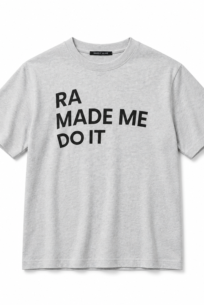 Mingstreet ASC launch still-life | RARELY ALIKE | Anniversary Slogan Cotton T Shirt | Gray | generated_extra_ready_product_colorway