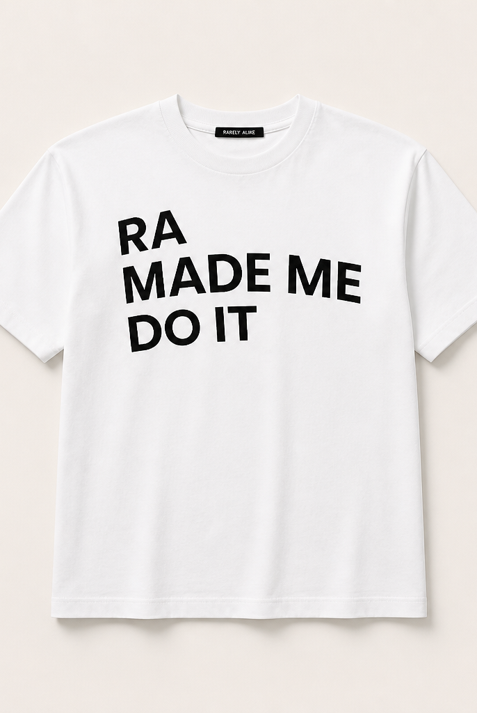 Mingstreet ASC launch still-life | RARELY ALIKE | Anniversary Slogan Cotton T Shirt | White | generated_extra_ready_product_colorway