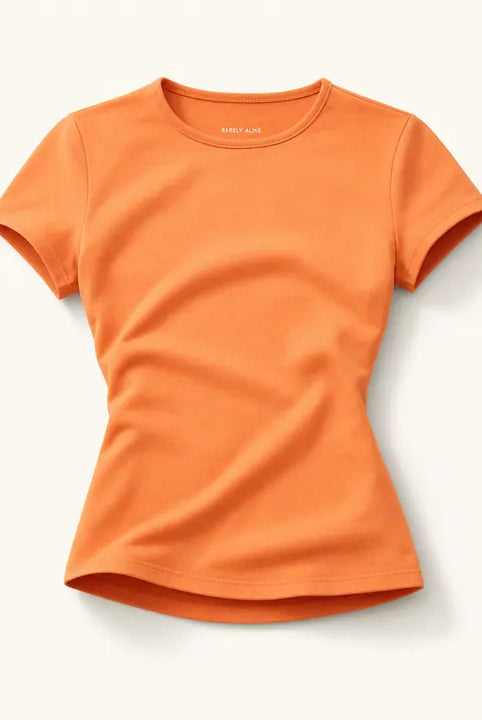 Mingstreet ASC launch still-life | RARELY ALIKE | Hourglass Cotton Crew Neck T Shirt | Orange | ready_now_existing_asset