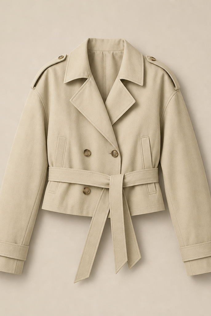 Mingstreet ASC launch still-life | RARELY ALIKE | Belted Cropped Trench Jacket | Beige | ready_now_uncrumpled_replacement