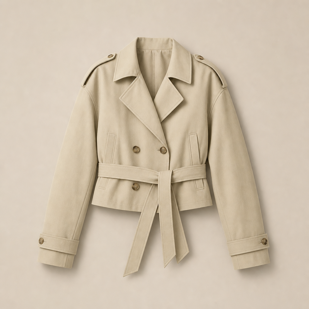 Mingstreet ASC launch still-life | RARELY ALIKE | Belted Cropped Trench Jacket | Beige | ready_now_uncrumpled_replacement