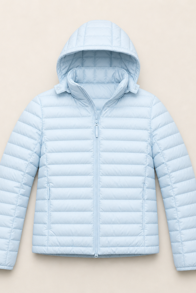 Mingstreet ASC launch still-life | RARELY ALIKE | Detachable Hood Duck Down Puffer | Sky Blue | ready_now_uncrumpled_replacement