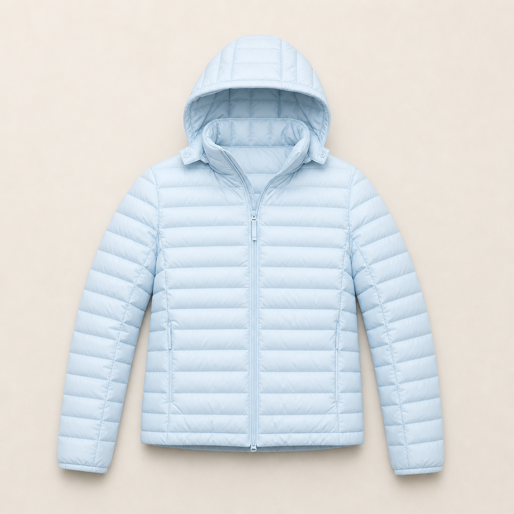 Mingstreet ASC launch still-life | RARELY ALIKE | Detachable Hood Duck Down Puffer | Sky Blue | ready_now_uncrumpled_replacement