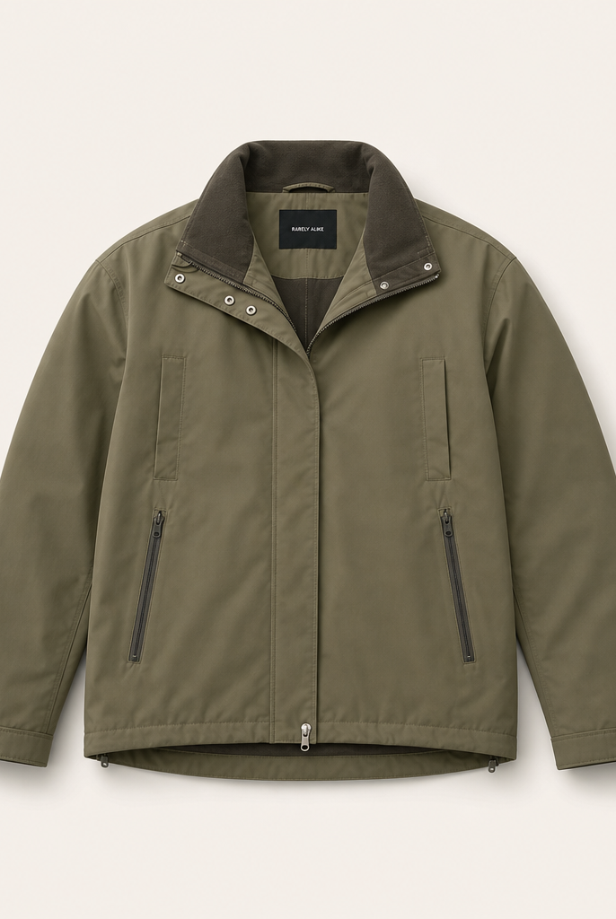 Mingstreet ASC launch still-life | RARELY ALIKE | Fleece Lined Hooded Windbreaker | Olive | ready_now_uncrumpled_replacement