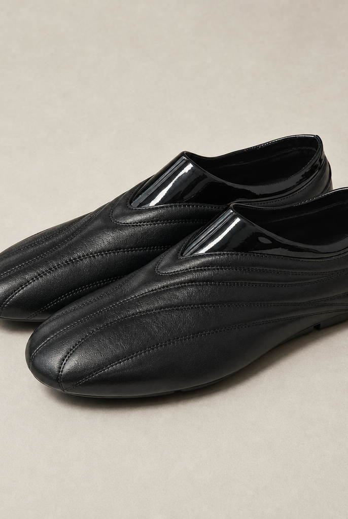 Mingstreet ASC launch still-life | JCAESAR STUDIO | Quilted Calfskin Racing Sneakers | Black | generated_missing_still_life_expansion