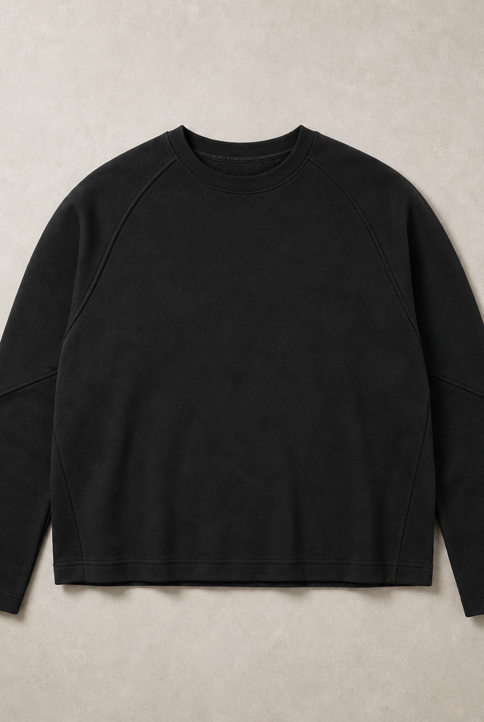 Mingstreet ASC launch still-life | JCAESAR STUDIO | Structural Seam Viscose Sweatshirt | Black | generated_missing_still_life_expansion