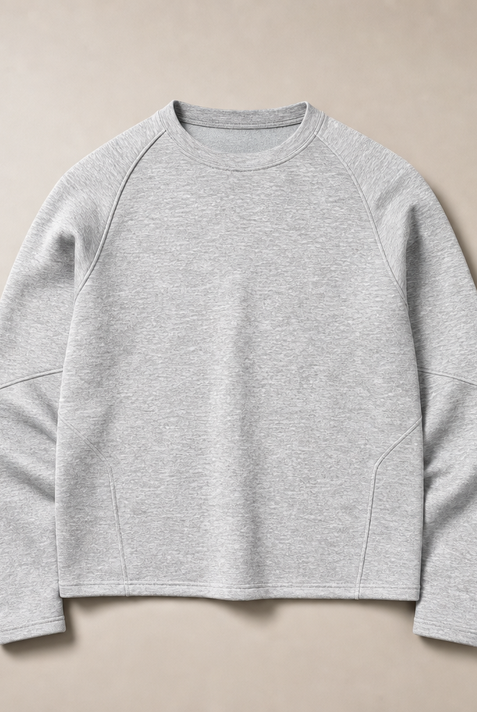 Mingstreet ASC launch still-life | JCAESAR STUDIO | Structural Seam Viscose Sweatshirt | Light Gray | generated_missing_still_life_expansion