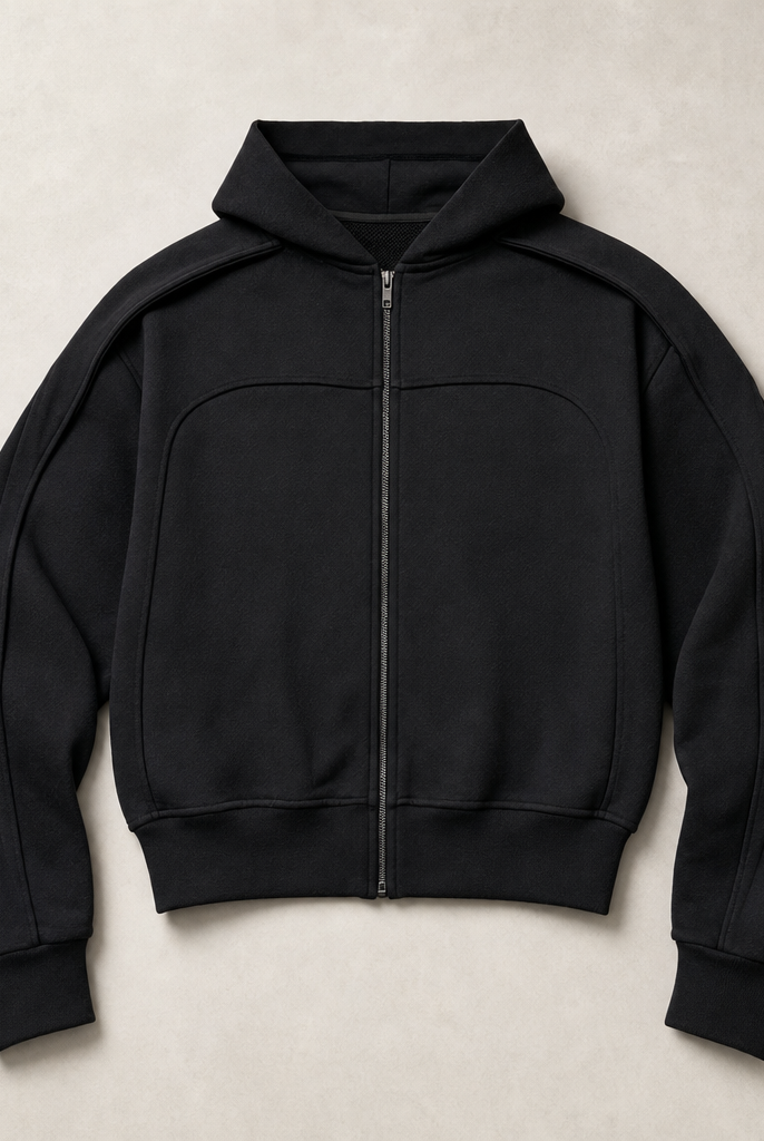 Mingstreet ASC launch still-life | JCAESAR STUDIO | Arch Panel Zip Up Hoodie | Black | generated_missing_still_life_expansion