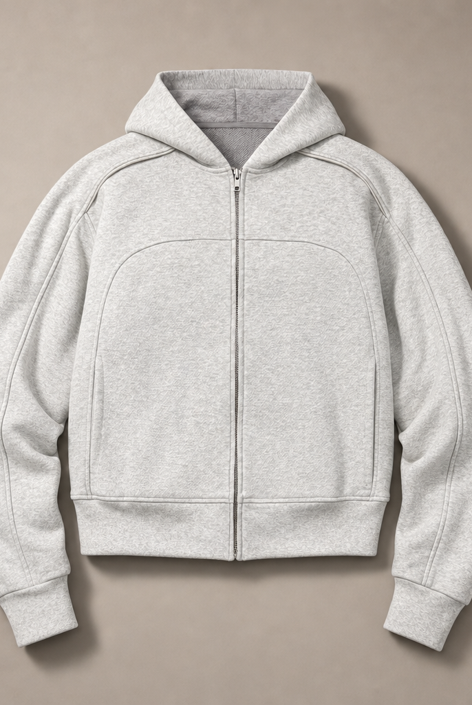 Mingstreet ASC launch still-life | JCAESAR STUDIO | Arch Panel Zip Up Hoodie | Light Gray | generated_missing_still_life_expansion