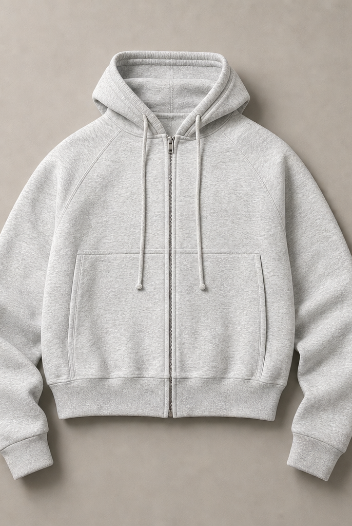 Mingstreet ASC launch still-life | JCAESAR STUDIO | Cotton Raglan Zip Up Hoodie | Gray | generated_missing_still_life_expansion