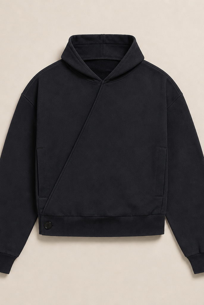 Mingstreet ASC launch still-life | JCAESAR STUDIO | Double Button Cross Collar Hoodie | Black | generated_missing_still_life_expansion