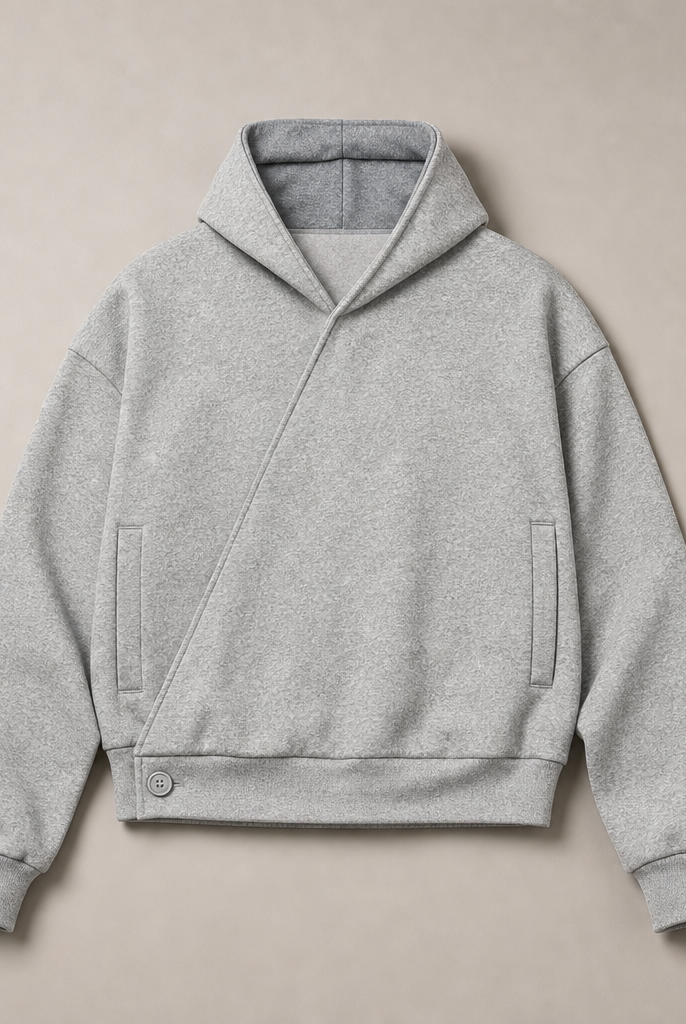 Mingstreet ASC launch still-life | JCAESAR STUDIO | Double Button Cross Collar Hoodie | Gray | generated_missing_still_life_expansion