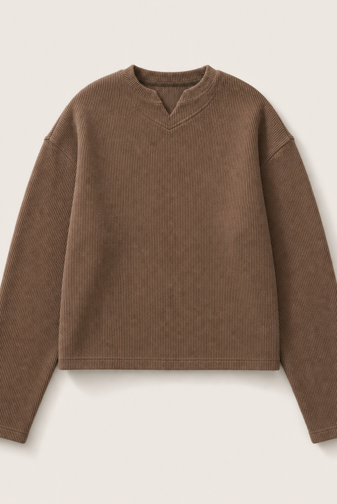 Mingstreet ASC launch still-life | JCAESAR STUDIO | Cropped V Neck Jacquard Sweatshirt | Brown | ready_now_uncrumpled_replacement