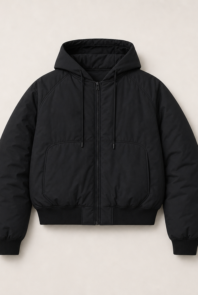Mingstreet ASC launch still-life | JCAESAR STUDIO | Reversible Hooded Nylon Bomber | Black | ready_now_uncrumpled_replacement