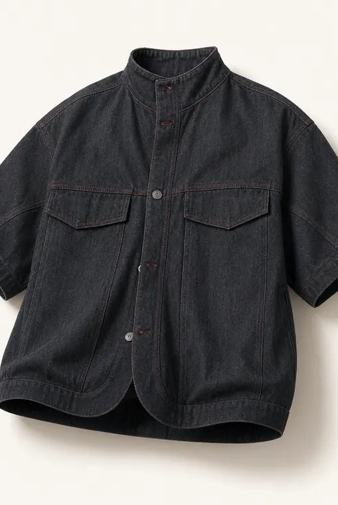 Mingstreet ASC launch still-life | JCAESAR STUDIO | Red Stitched Stand Collar Denim Shirt | Gray | ready_now_existing_asset