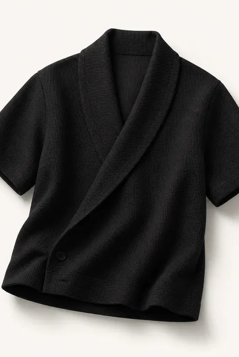 Mingstreet ASC launch still-life | JCAESAR STUDIO | Jacquard Shawl Collar Short Sleeve Shirt | Black | ready_now_existing_asset