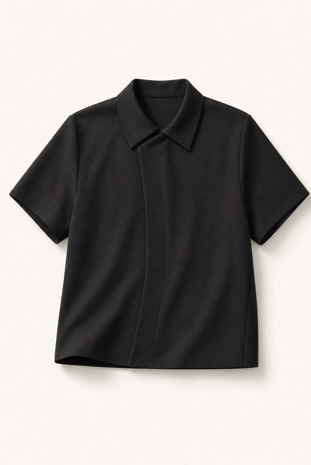 Mingstreet ASC launch still-life | JCAESAR STUDIO | Asymmetric Concealed Button Short Sleeve Shirt | Black | ready_now_existing_asset