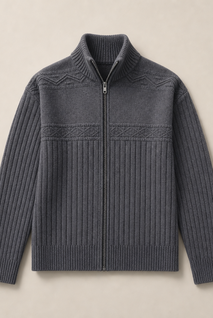Mingstreet ASC launch still-life | JCAESAR STUDIO | Ribbed Jacquard Zip Up Sweater | Gray | ready_now_uncrumpled_replacement