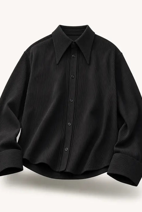 Mingstreet ASC launch still-life | JCAESAR STUDIO | Striped Pleated Pointed Collar Shirt | Black | ready_now_existing_asset
