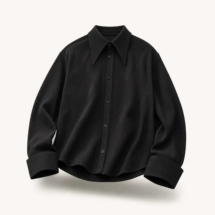 Mingstreet ASC launch still-life | JCAESAR STUDIO | Striped Pleated Pointed Collar Shirt | Black | ready_now_existing_asset