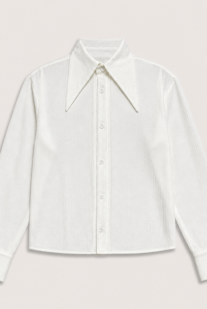 Mingstreet ASC launch still-life | JCAESAR STUDIO | Striped Pleated Pointed Collar Shirt | White | generated_extra_ready_product_colorway