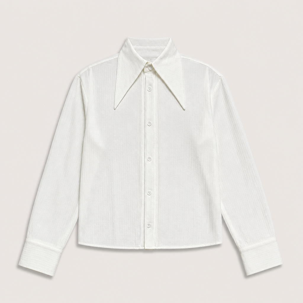Mingstreet ASC launch still-life | JCAESAR STUDIO | Striped Pleated Pointed Collar Shirt | White | generated_extra_ready_product_colorway
